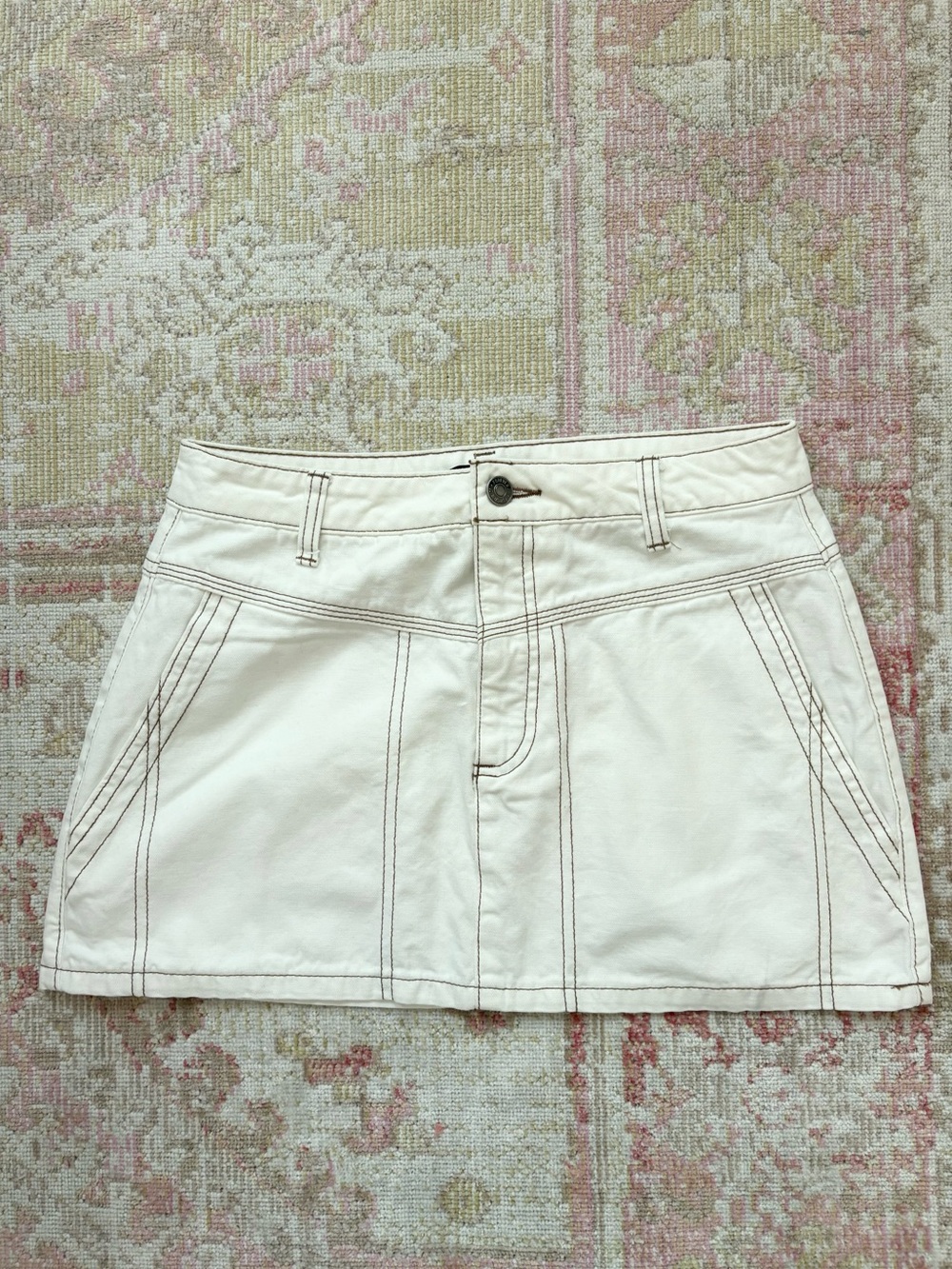 Forever 21 Cream Mini Skirt with Contrast Stitching